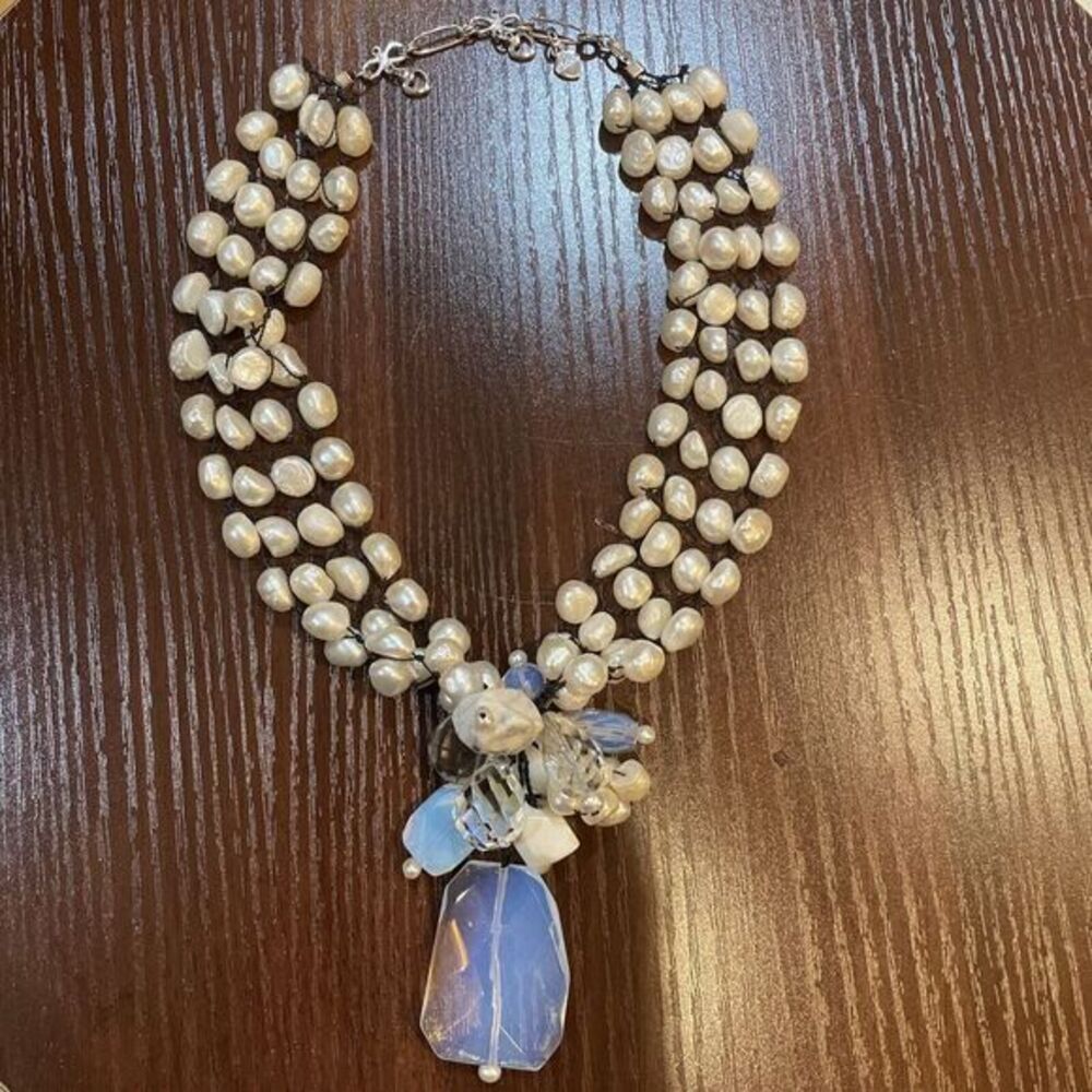 Nakamol Anthropologie 4 Rows White freshwater pearl Necklace W Beads Pendent